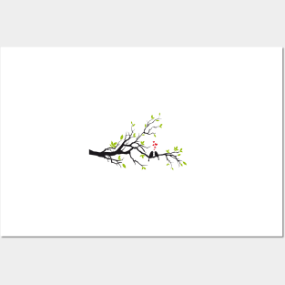 Birds in love on spring tree, wedding tree Posters and Art